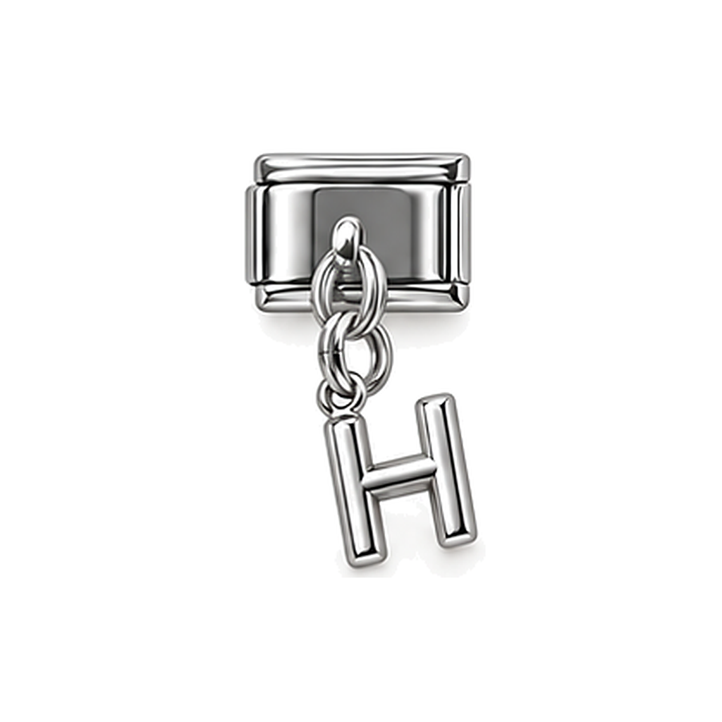 Silver letter H dangle charm on white background