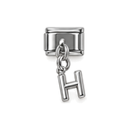 Silver letter H dangle charm on white background