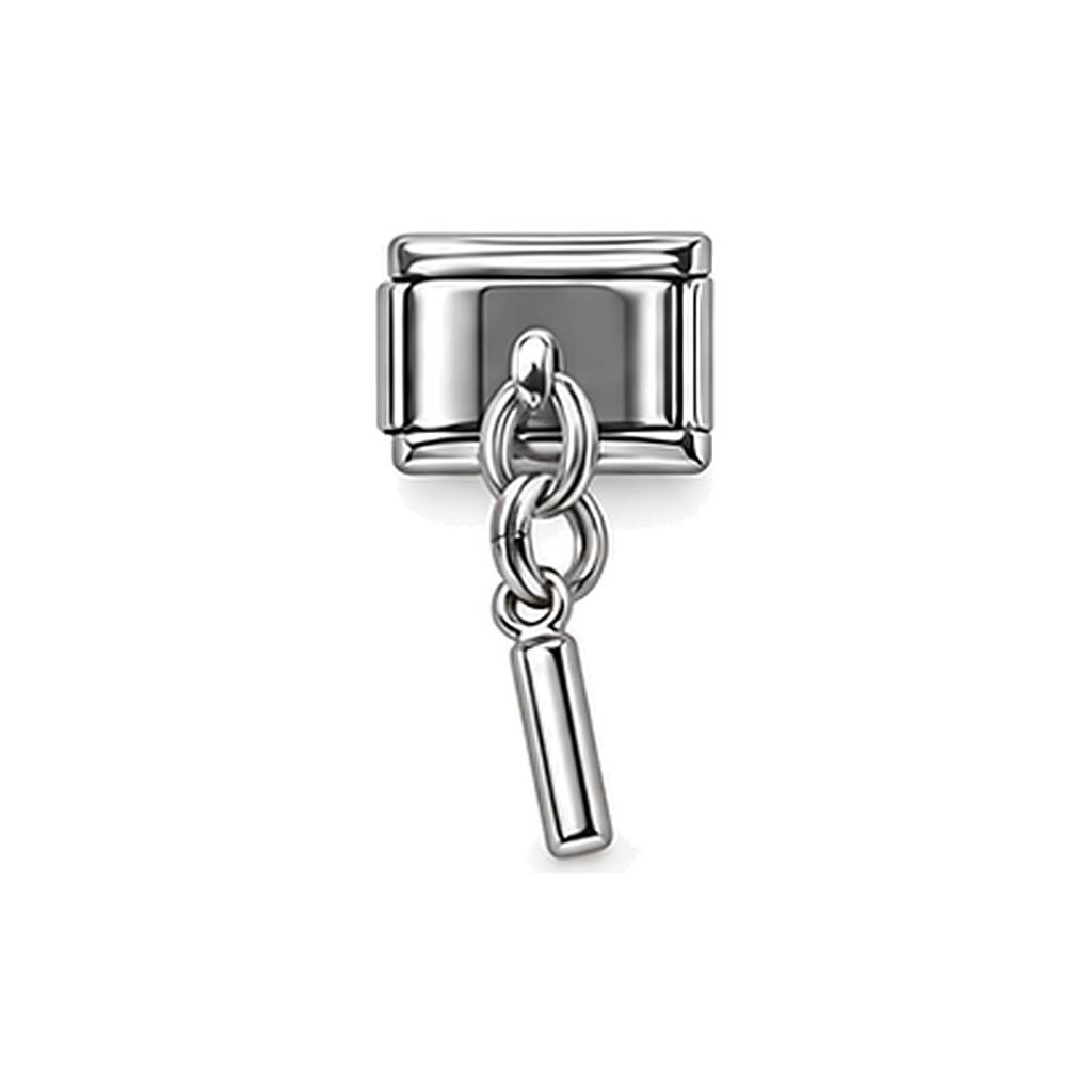 Silver letter I dangle charm on white background