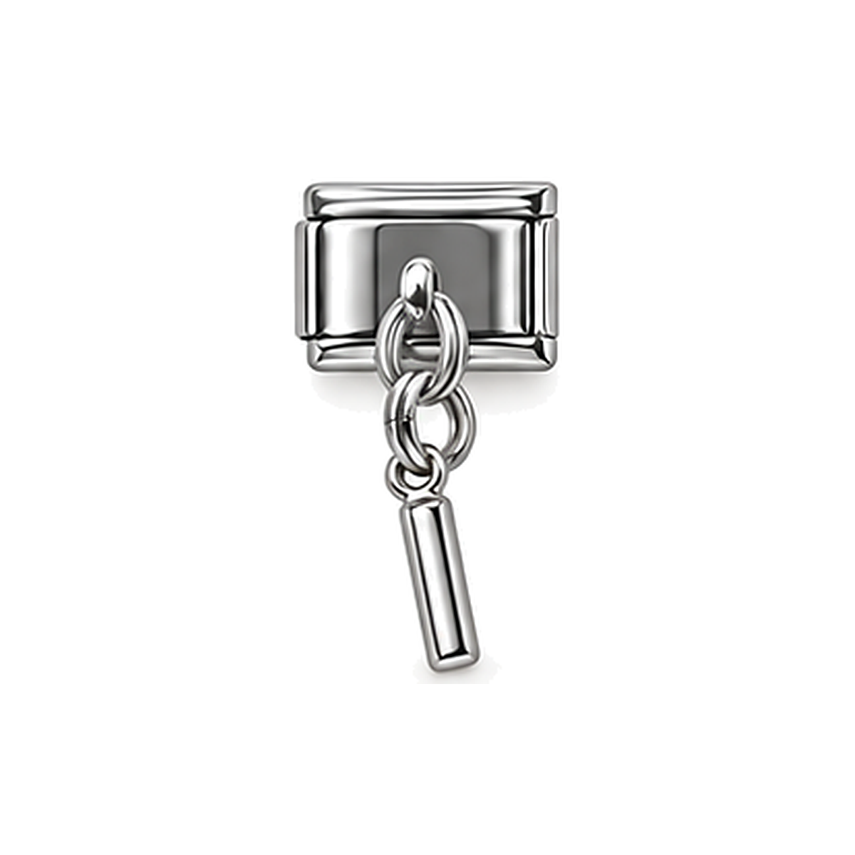 Silver letter I dangle charm on white background