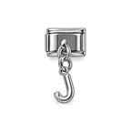 Silver letter J dangle charm on white background