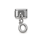 Silver letter O dangle charm on white background