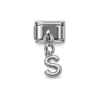 Silver letter S dangle charm on white background