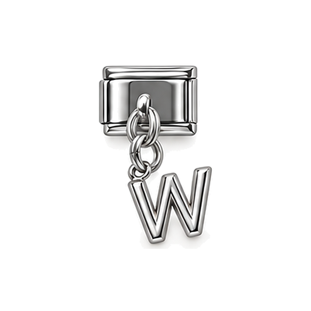 Silver letter W dangle charm on white background