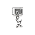 Silver letter X dangle charm on white background