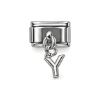 Silver letter Y dangle charm on white background