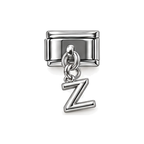 Silver letter Z dangle charm on white background