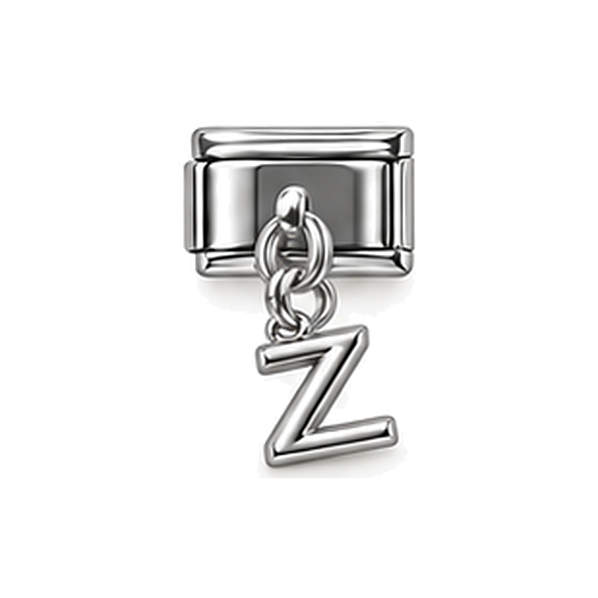 Silver letter Z dangle charm on white background