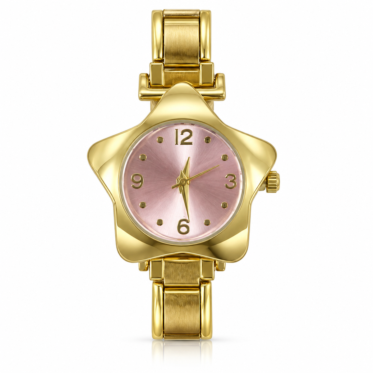 Stella watch head, gold-tone case, pink dial. Watch band not included.