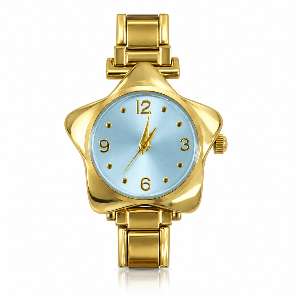 Stella watch head — light blue dial, gold-tone case