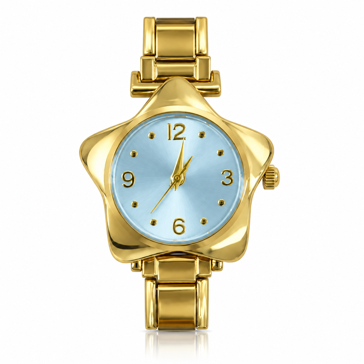 Stella watch head — light blue dial, gold-tone case