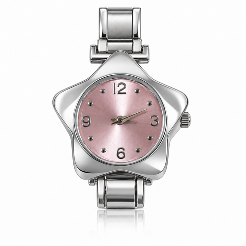Astra watch head, silver-tone case, pink dial. Watch band not included.