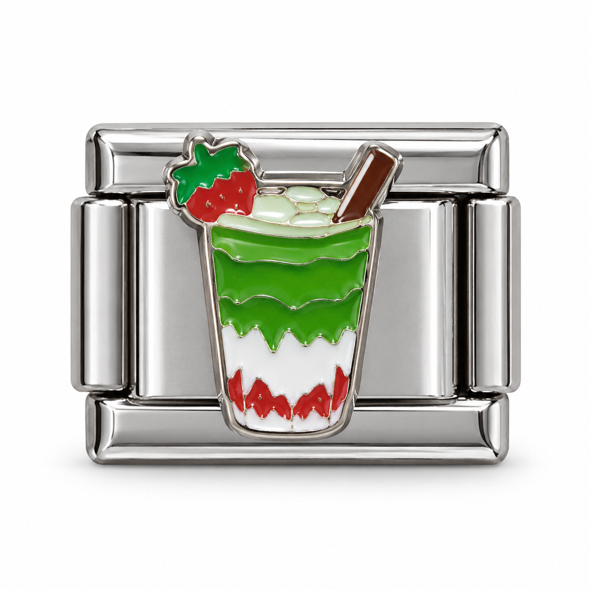 Strawberry Matcha charm on a white background