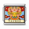 Taurus illustrated zodiac charm on a silver-tone link, white background