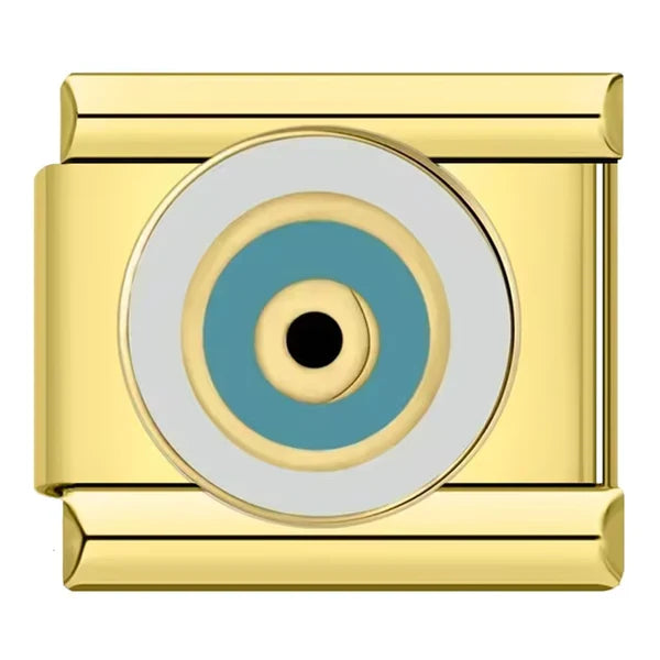Teal Evil Eye — Gold Italian bracelet charm
