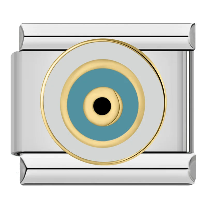 Teal Evil Eye — Silver Italian bracelet charm