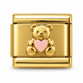 Teddy Heart on a gold-tone Italian charm link, white background
