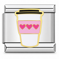 Triple Heart Coffee charm in silver tone, front view on a white background