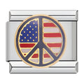 US Flag Peace Sign — Silver Italian bracelet charm